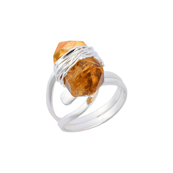 WIRE WRAPPED CITRINE DOUBLE TERMINATED POINT RING