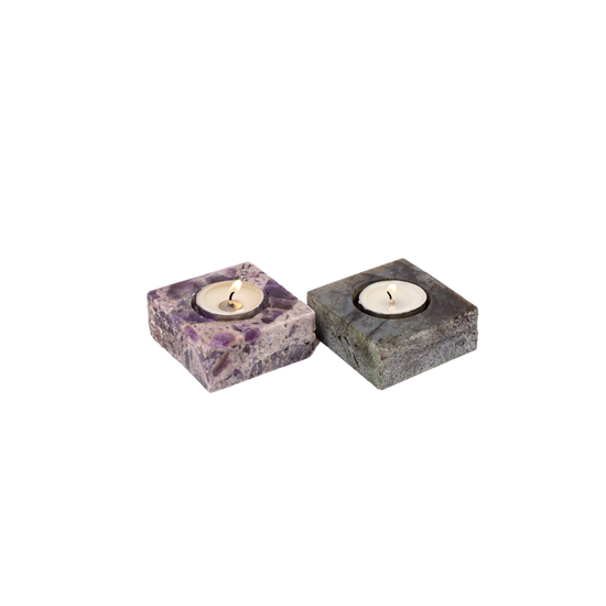 Labradoite & Chevron Tealight Holder Duo