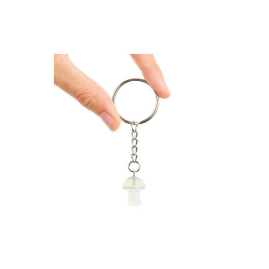 CLEAR QUARTZ MUSHROOM KEYRING