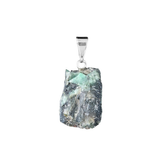 RAW EMERALD PENDANT WITH SILVER PLATED BAIL