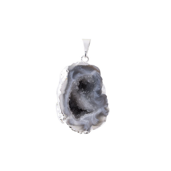 HALF GEODE PENDANT SILVER PLATED