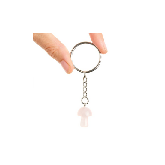 ROSE QUARTZ MUSHROOM KEYRING
