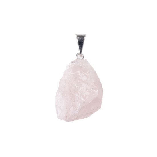 RAW ROSE QUARTZ SILVER PLATED PENDANT