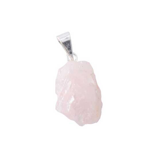 RAW ROSE QUARTZ SILVER PLATED PENDANT