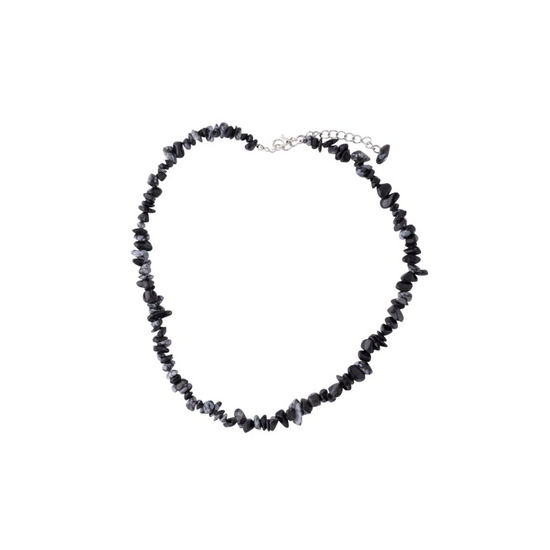 SNOWFLAKE  OBSIDIAN CHIP NECKLACE