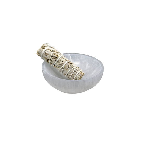 SELENITE BOWL WITH WHITE SAGE SET