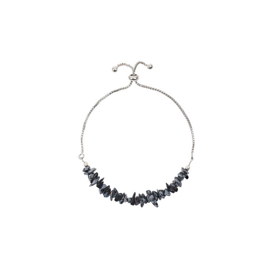 SNOWFLAKE OBSIDIAN CHIP ADJUSTABLE BRACELET