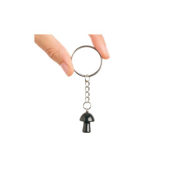 BLACK OBSIDIAN MUSHROOM KEYRING