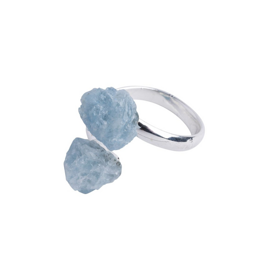 RAW AQUAMARINE SILVER PLATED RING