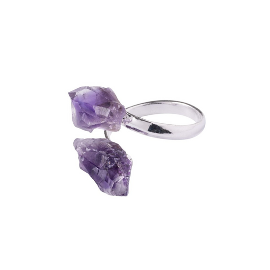 AMETHYST DOUBLE POINT SILVER PLATED RING